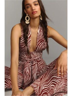Brand New Faithfull The Brand Vacanza Zebra-Print Crinkled Linen Blend Romper